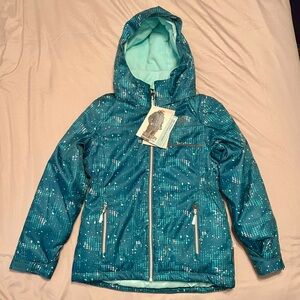 Children's Teal Patterned Winter Jacket with Hood
